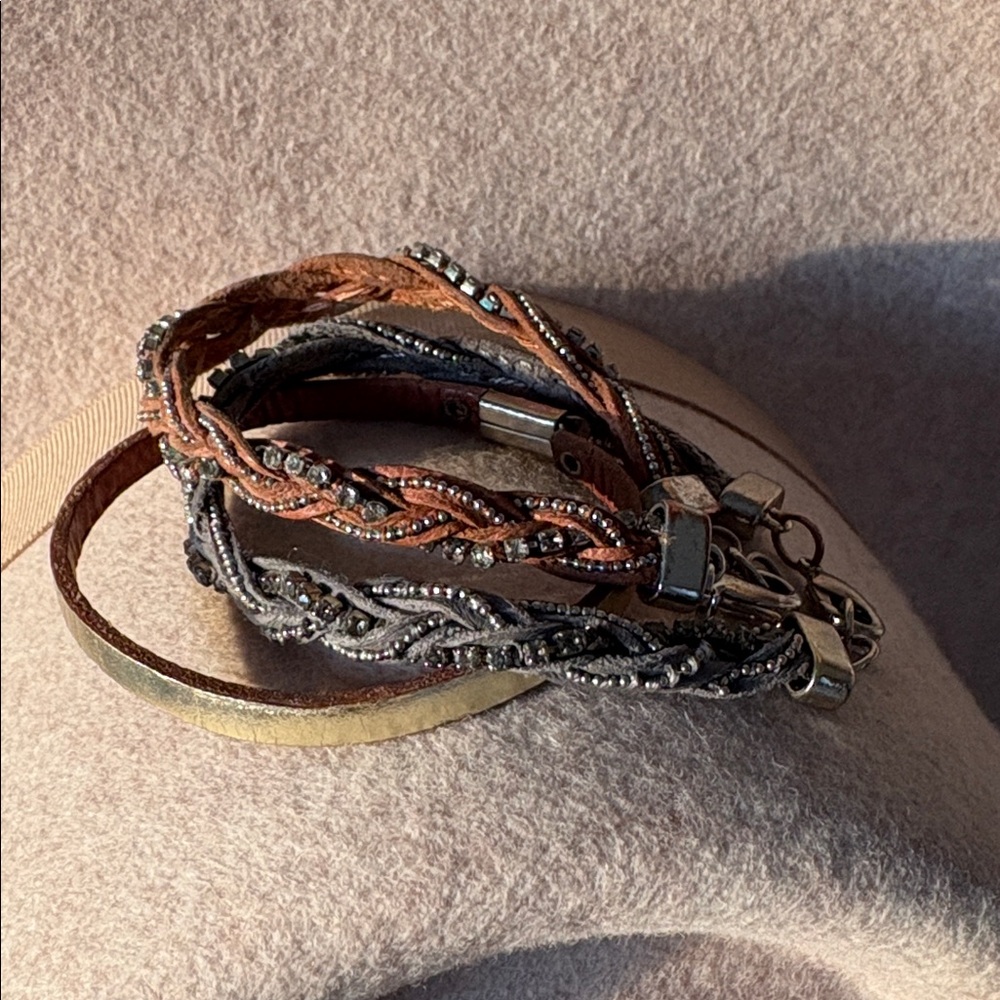 Banana Republic Bundle of Braided Leather and Rhinestone Bracelets